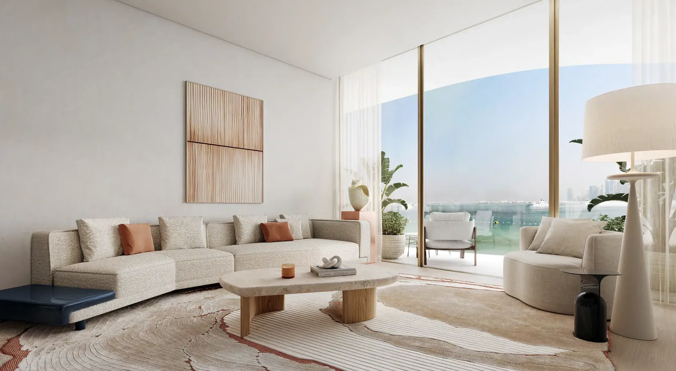 Dubai Harbour Residences living room with full sea views