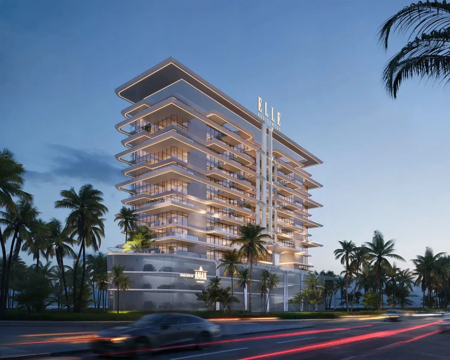 ELLE Residences night view from the boulevard