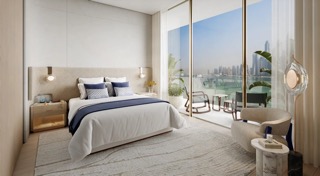 Dubai Harbour Residences primary bedroom with skyline views