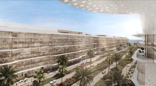 Dubai Harbour Residences façade along the central boulevard