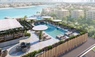 Avida rooftop pool with cabanas and sea view